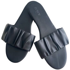 J Crew Menorca Sandals Scrunchie Strap Slides Black Faux  Leather, size 9